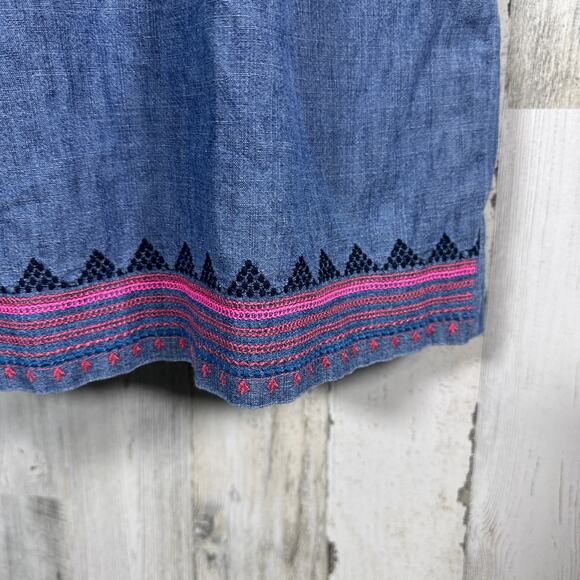 J.Crew Chambray Sleeveless Shift Dress 4 – Embroidered Neckline & Hem Classic - Picture 5 of 11